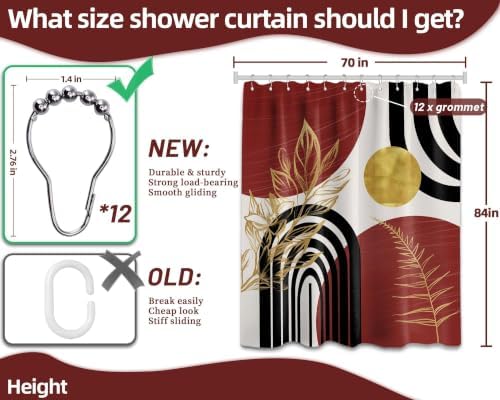 Black and Red Extra Long Shower Curtain, Tall 72X84 in, Mid Century