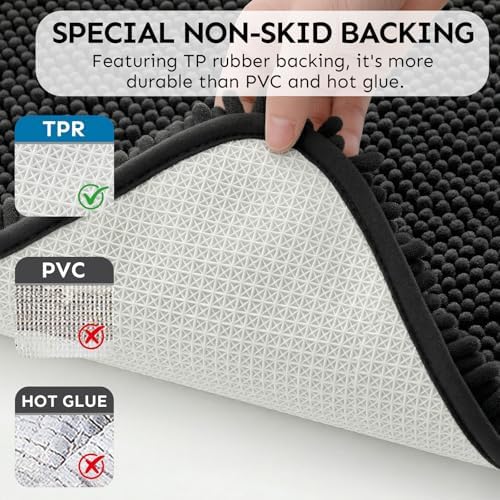 Secura Bathroom Rugs 47x28, Ultra Soft Chenille Bath Mat, Super Absorbent & Quick Dry Bathroom Mat, Non Slip Machine Washable Bath Rugs for Tub, Shower, Home Decor Accessories (Black)