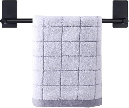 NearMoon Self Adhesive Bathroom Towel Bar- Stainless Steel Bath Wall Shelf Rack Hanging Towel Stick On Sticky Hanger Contemporary Style, NO Drilling (1 Pack, Matte Black, 12-Inch Towel Rack)