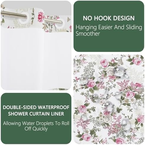 No Hook Shower Curtain with Snap in Liner 71x74 Inch