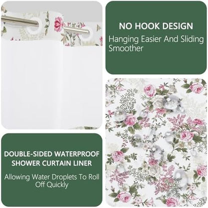No Hook Shower Curtain with Snap in Liner 71x74 Inch