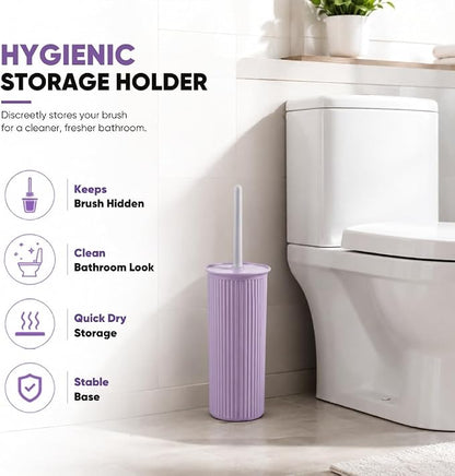 Superio Ribbed Collection Toilet Bowl Brush and Holder Set, Decorative Plastic Bathroom Toilet Brush with Holder, Toilet Cleaner Scrubber, Lilac - 1 Pack