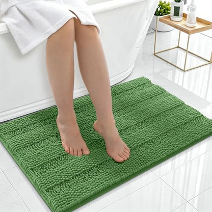 Smiry Thick Chenille Bathroom Rugs 36x24, Absorbent Bath Mat, Olive Green