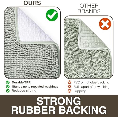 Neater Home Plush Bathroom Rugs 24x17 Thick Chenille Quick Dry Microfiber Absorbent Bath Mat, Soft Bath Rugs, Machine Washable Bathroom Floor Mat for Tub Shower Sink, Home Decor Accessories, Green