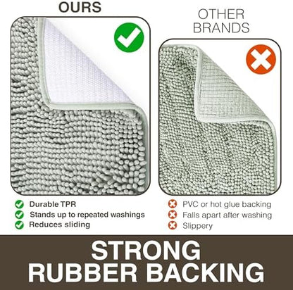 Neater Home Plush Bathroom Rugs 24x17 Thick Chenille Quick Dry Microfiber Absorbent Bath Mat, Soft Bath Rugs, Machine Washable Bathroom Floor Mat for Tub Shower Sink, Home Decor Accessories, Green