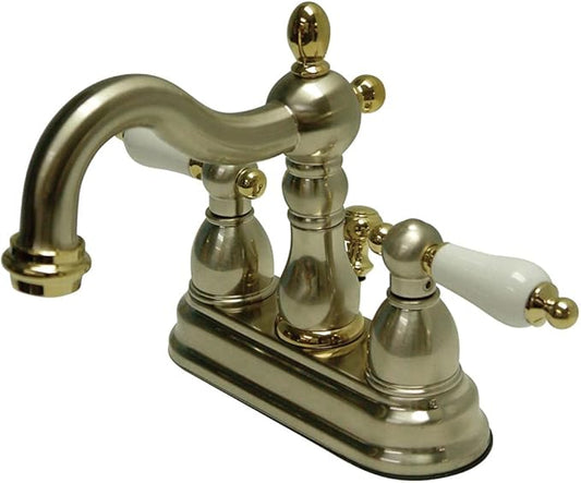 Kingston Brass KB1609PL Heritage 4-Inch Centerset Lavatory Faucet with Porcelain Lever Handle, Brushed Nickel and Polished Brass