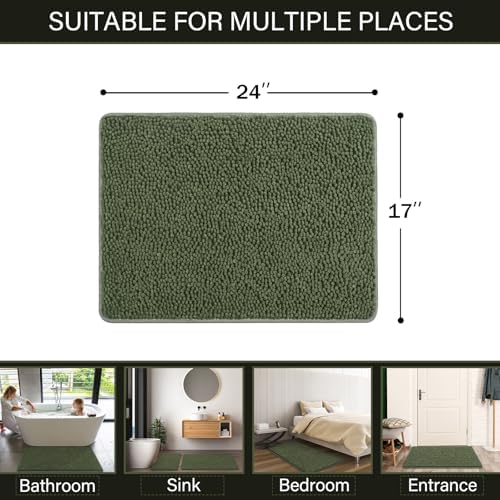 LOCHAS Luxury Bathroom Rug Shaggy Bath Mat 24 x 17 Inch, Olive Green