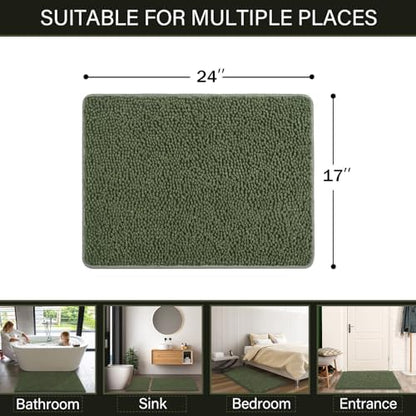 LOCHAS Luxury Bathroom Rug Shaggy Bath Mat 24 x 17 Inch, Olive Green
