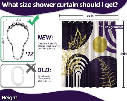 Dark Purple and Gold Extra Long Shower Curtain, Tall 72X84 in
