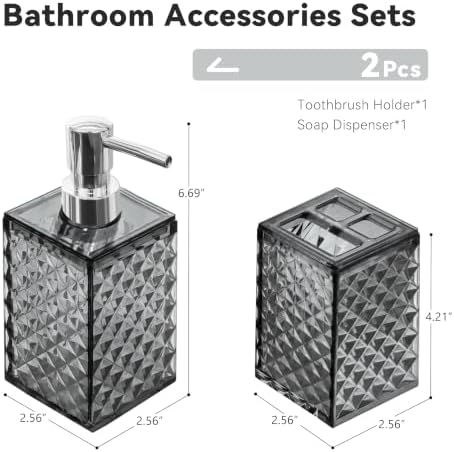 2 PCS Bathroom Accessory Set, Grey Soap Dispenser and Toothbrush Holder