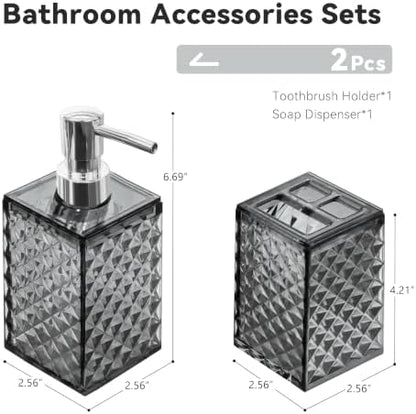 2 PCS Bathroom Accessory Set, Grey Soap Dispenser and Toothbrush Holder