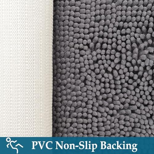 Bathroom Rugs Set 2 Piece Bathroom Mats Bath Rugs Non Slip Bath Rugs for Bathrooms, Thick Soft Chenille Rug Set, Bathtub Mats, Ultra Absorbent Bath Carpet, Shaggy Bathrooms Floor Mat, Deep Grey