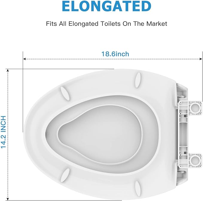 19" Elongated Toilet Seat 2-Piece Set for Adult and Child, Built-In Potty Training with Soft Quiet Close and Non-Slip Design, Magnetic Seat and Cover, White, Easy to Install