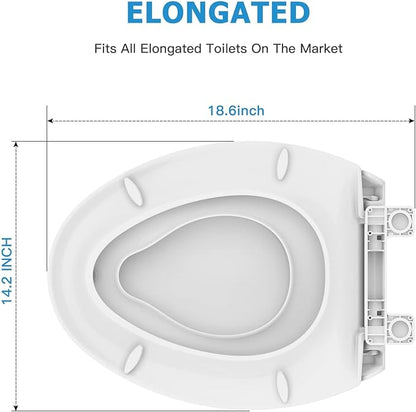 19" Elongated Toilet Seat 2-Piece Set for Adult and Child, Built-In Potty Training with Soft Quiet Close and Non-Slip Design, Magnetic Seat and Cover, White, Easy to Install