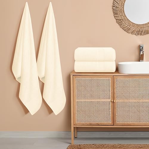 Belizzi Home 4 Pack Bath Towel Set 27x54, 100% Ring Spun Cotton, Ultra Soft Highly Absorbent Machine Washable Hotel Spa Quality Bath Towels for Bathroom, 4 Bath Towels - Ivory