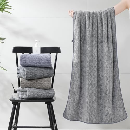 Ultra Soft Bath Towel Set,12 Piece (4 Bath Towels,4 Hand Towels,4 Washcloths) Family Bathroom Towels Set with Hanging Loop,Quick Dry Extra Absorbent Shower Towel for Bathroom,Hotel,Spa-Dark Gray
