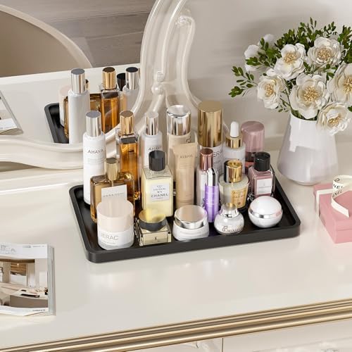 Weenson Black Bathroom Vanity Tray for Countertop Decor Perfume Makeup Toiletries Toilet Tank, Large Bamboo Kitchen Tray for Spice Salt, Serving Tray for Food Coffee, Nightstand Candle 14.2”x8.3”
