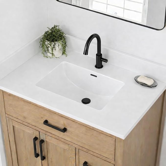 37" Bathroom Vanity Top with Integrated Sink & Backsplash – Solid Surface Polyurethane Resin, Matte White, Built-in Overflow, Easy-to-Clean Countertop, 37" W x 22" D