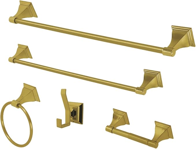 Kingston Brass BAHK61212478BB Monarch 5-Piece 18-Inch and 24-Inch Towel Bars Bathroom Accessory Set in Brushed Brass