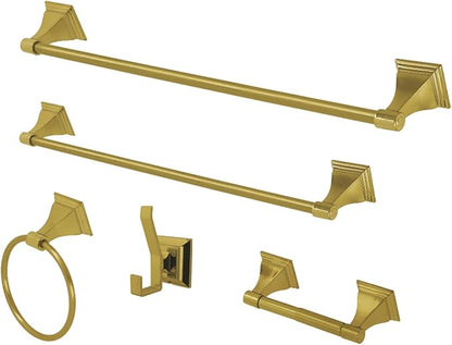 Kingston Brass BAHK61212478BB Monarch 5-Piece 18-Inch and 24-Inch Towel Bars Bathroom Accessory Set in Brushed Brass