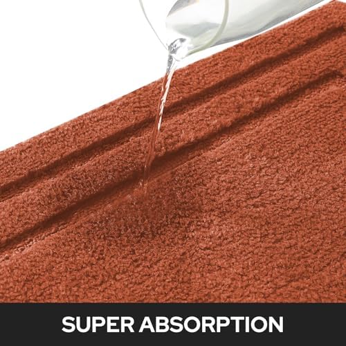 HOMEIDEAS Bathroom Rugs Sets 2 Piece, Soft Non Slip Bath Mat Burnt Orange