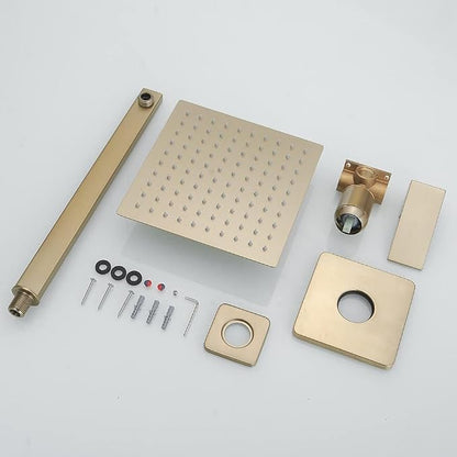 Brushed Gold Shower Faucet Set Bathroom Luxury Rainfall Shower System with Rain Shower Head Single Function Shower Trim Kit with Rough-in Valve