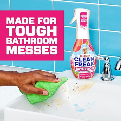 Mr. Clean Clean Freak Foaming Bathroom Surface Cleaner Multi-Surface Spray Starter Kit and Refill Bundle, Grapefruit Scent, 64 fl oz