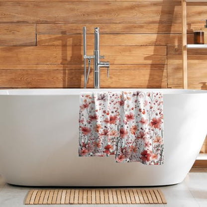 Wildflowers Hand Towel Set of 2, 14x28 Inch Orange Red Floral Butterfly Absorbent Soft Dish Washing Cloth Towels for Farmhouse Kitchen Bathroom Home Hotel Gym Spring Season Decor