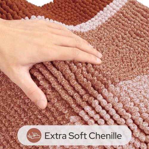 HOMEIDEAS Burnt Orange Bathroom Rugs Set, Chenille, 20"x32"+17"x24"