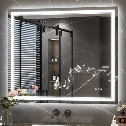 Keonjinn 42 x 36 Inch Lighted Mirrors for Bathroom Wall, Bluetooth Speaker