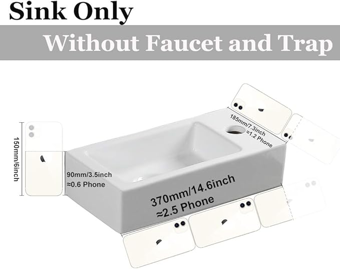 Small Bathroom Sink Wall Mounted Bathroom Sink Rectangle Ceramic Wash Basin Right Hand (Right Hand)