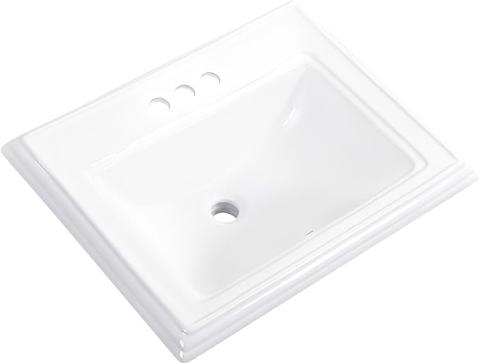 23" Drop-in Bathroom Sink with 4" Centerset 3 Hole Ceramic Basin | 23.2"x18.3", White Premium Porcelain, Self-Rimming Rectangle Design,Semi-recessed for Master Bath, Guest Powder Room Remodel