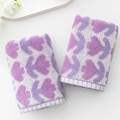 YiLUOMO Purple Tulips Pattern Spring Hand Towel Set of 2 Highly Absorbent Quick Dry 100% Cotton Decorative Hand Towels for Bathroom Hotels Spa 13" X 29"