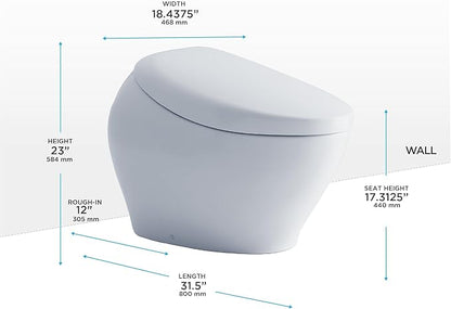TOTO® NEOREST® NX2 Dual Flush 1.0 or 0.8 GPF Toilet with Integrated Bidet Seat and EWATER+® and ACTILIGHT®, Cotton White - MS903CUMFX#01