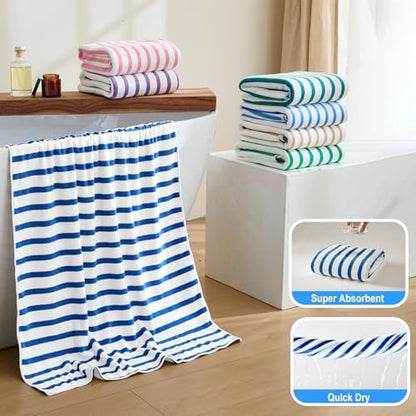 JML Microfiber Beach Towels, 4 Pack, 27" x 55", Cabana Stripe Dark Blue