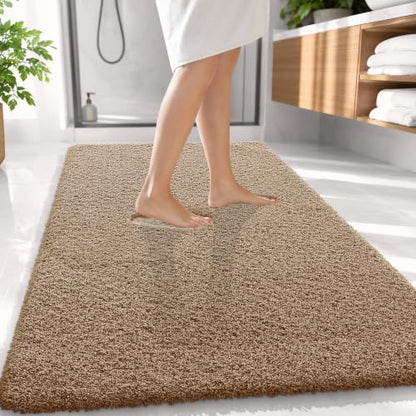 OLANLY Microfiber Large Bathroom Rugs 59x35, Soft Bath Mat, Dark Beige
