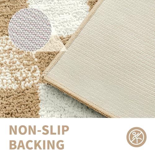 CozeCube Bath mats for Bathroom Non Slip, Fluffy Absorbent Microfiber Bath mat Washable, Aesthetic Bathroom Rugs, Checkered Bath mat, Light Brown, 32" x 20"