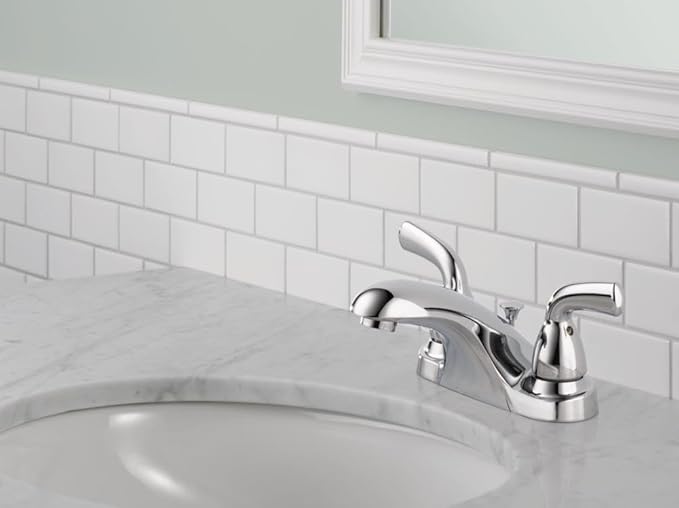 Delta Foundations Centerset Chrome Bathroom Faucet, 4 Inch 3 Hole Bathroom Sink Faucet for Vanity, Chrome B2510LF-PPU