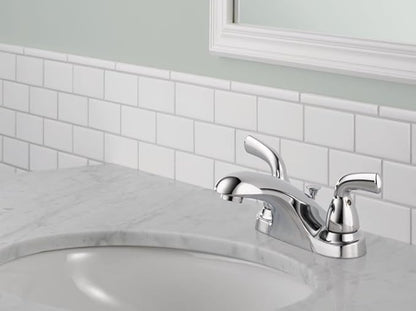Delta Foundations Centerset Chrome Bathroom Faucet, 4 Inch 3 Hole Bathroom Sink Faucet for Vanity, Chrome B2510LF-PPU