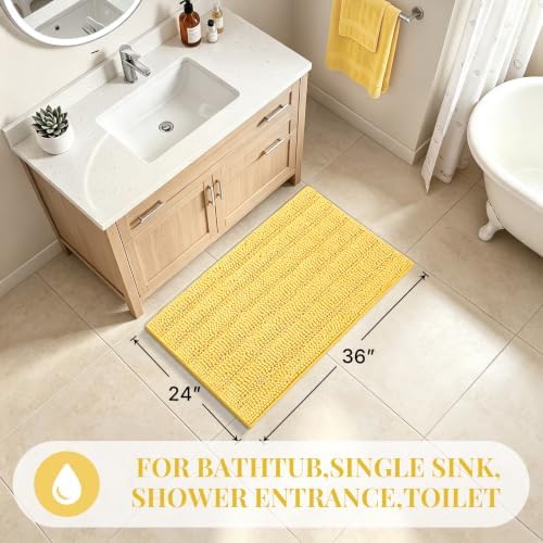 Bcoimo Bath Rug Mat,Yellow Chenille High Absorbent Bathroom Shower Tub Mats