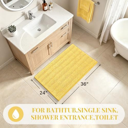 Bcoimo Bath Rug Mat,Yellow Chenille High Absorbent Bathroom Shower Tub Mats