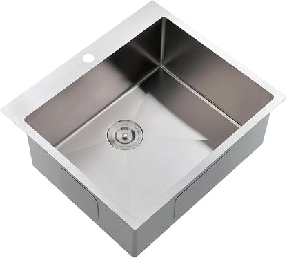 Comllen 25 x 22 Inch Drop In Kitchen Sink, Brushed Nickel Topmount 16 Gauge Stainless Steel Kitchen Sinks, 8 Inch Deep Utility RV Sink