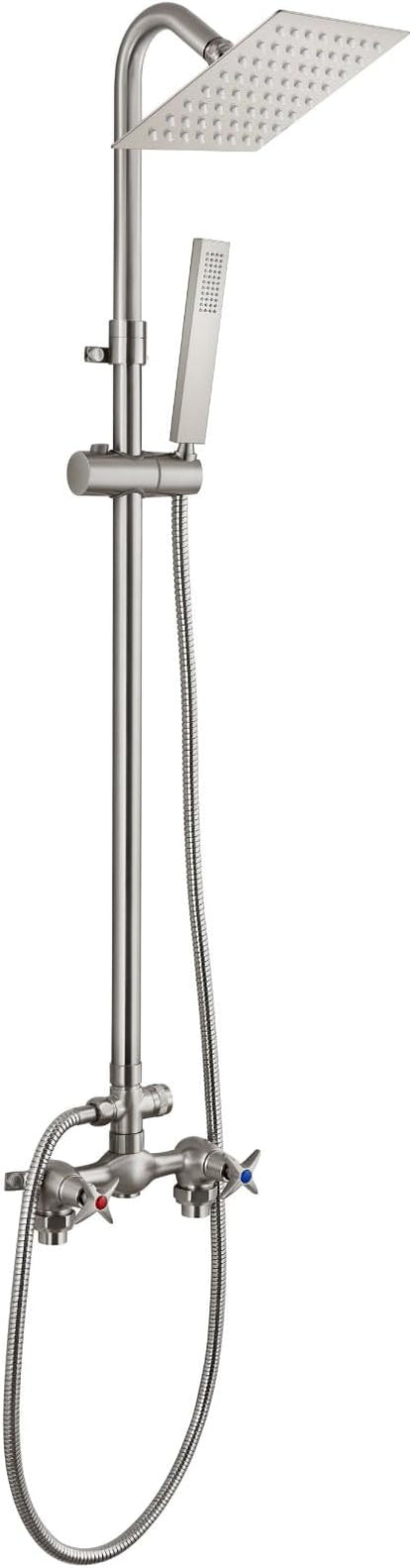 Wall Mounted Outdoor Shower Kit,Outdoor Shower Faucet,Brushed Nickel | 6-Inch Square Rainfall Shower Head with Handheld Spray, Adjustable Slide Bar & Dual Function Design for Flexible Outdoor Use