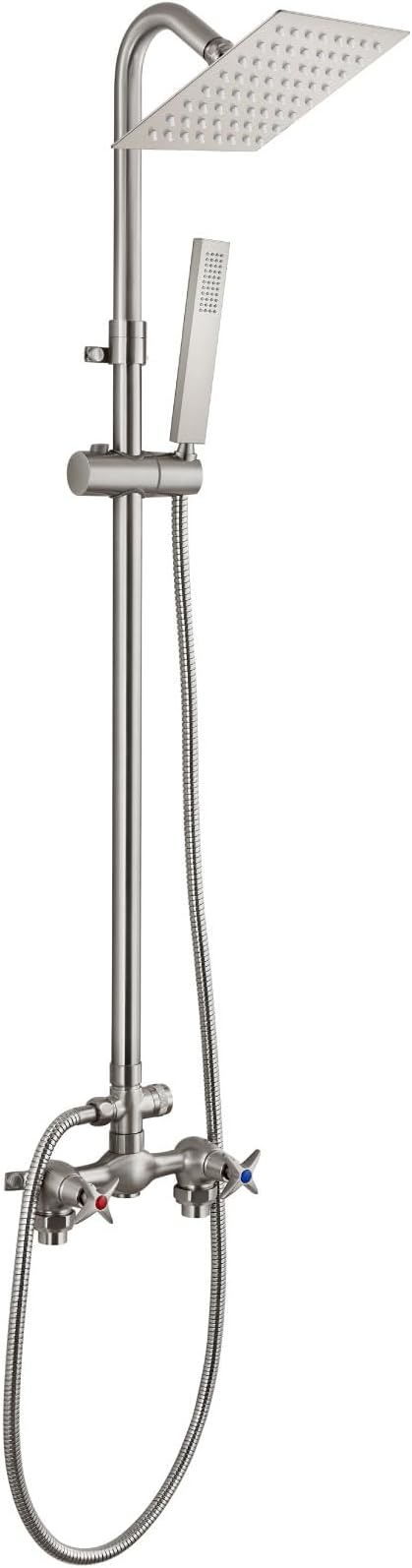 Wall Mounted Outdoor Shower Kit,Outdoor Shower Faucet,Brushed Nickel | 6-Inch Square Rainfall Shower Head with Handheld Spray, Adjustable Slide Bar & Dual Function Design for Flexible Outdoor Use