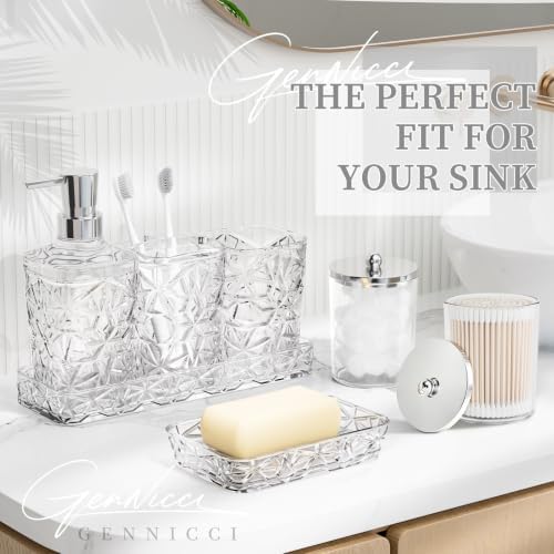 Bathroom Accessory Set, 7 Pcs White Bathroom Accessories Set, Acrylic Soap Dispenser and Toothbrush Holder Set, Qtip Holder Set, Bathroom Sink Set, Gift for Home Apartment