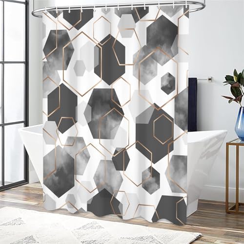 deFouliao Grey Modern Shower Curtain Geometric Grid Art Abstract Waterproof Bathroom Curtain for Bathtub Home Hotel Decor, Washable with Hooks, 48x72 Inch