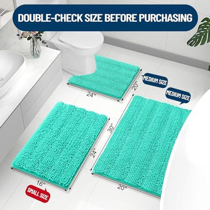 Grandaily Chenille Striped Bathroom Rugs 59x35, Extra Thick and Absorbent Bath Mats, Non-Slip Soft Plush Shaggy Shower Carpet, Machine Wash Dry, Bath Rug for Bathroom, Teal