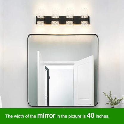 Modern Matte Black 8-Lights Bathroom Vanity Light, Eleglant LED Bathroom Light Fixtures Over Mirror, Dimmable Acrylic Shade Wall Lighting Fixtures, Hardwired Wall Light(H9.25in, L28.35in)