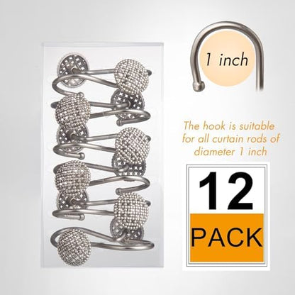 Pearlbee Nickel Shower Curtain Hooks,12pcs, Heavy Duty Rings for Shower Rod