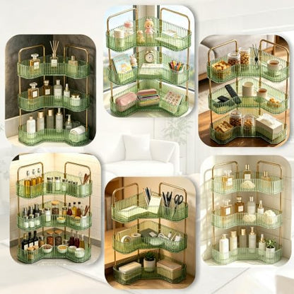 3-Tier Corner Bathroom Organizer, Skincare Vanity Counter Shelf Green